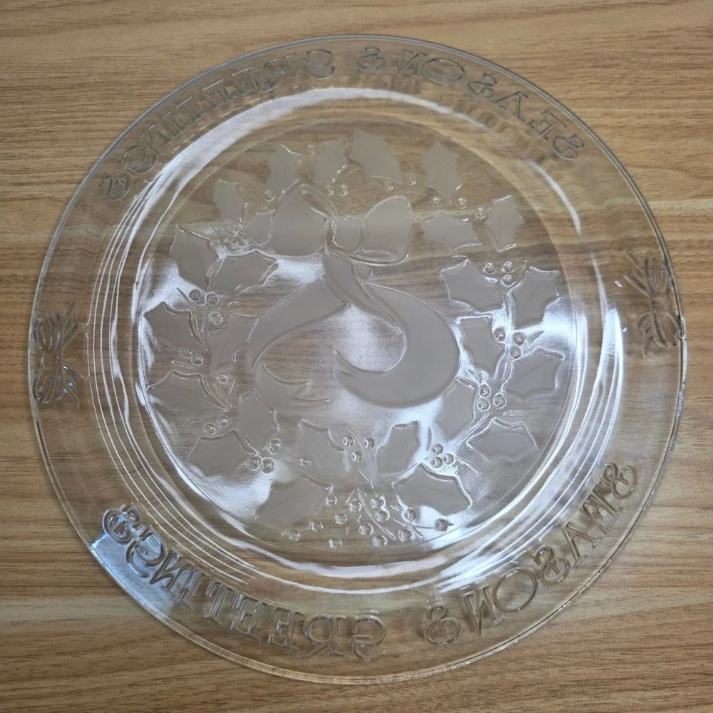 Christmas Anchor Hocking Seasons Greetings Wreath Serving Platter in Box 100/666